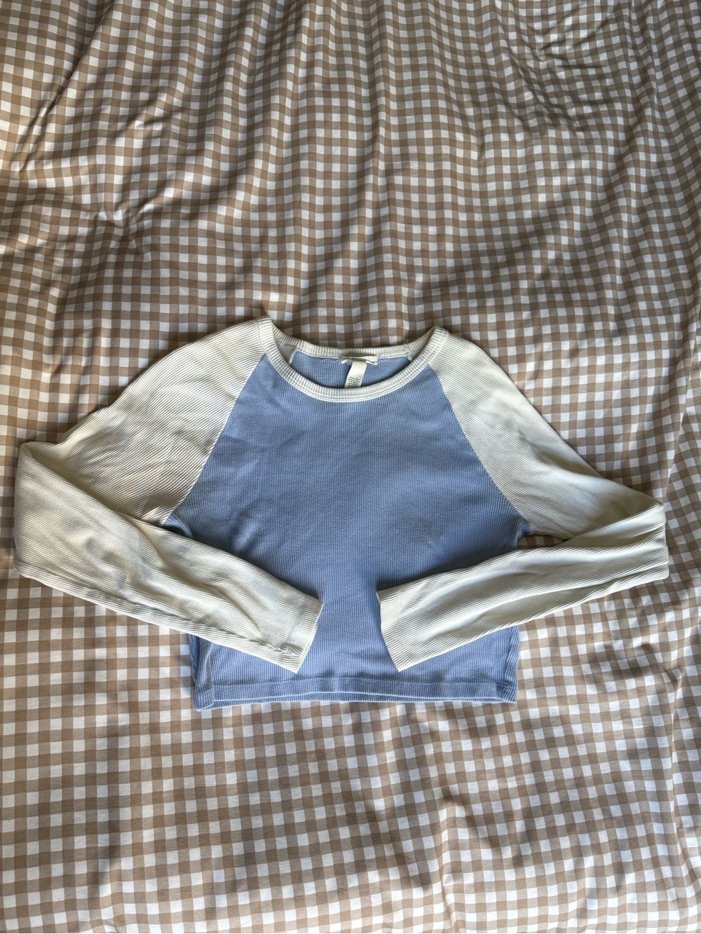 Full Tilt Ribbed Raglan Baby Tee – Light Blue & Cream